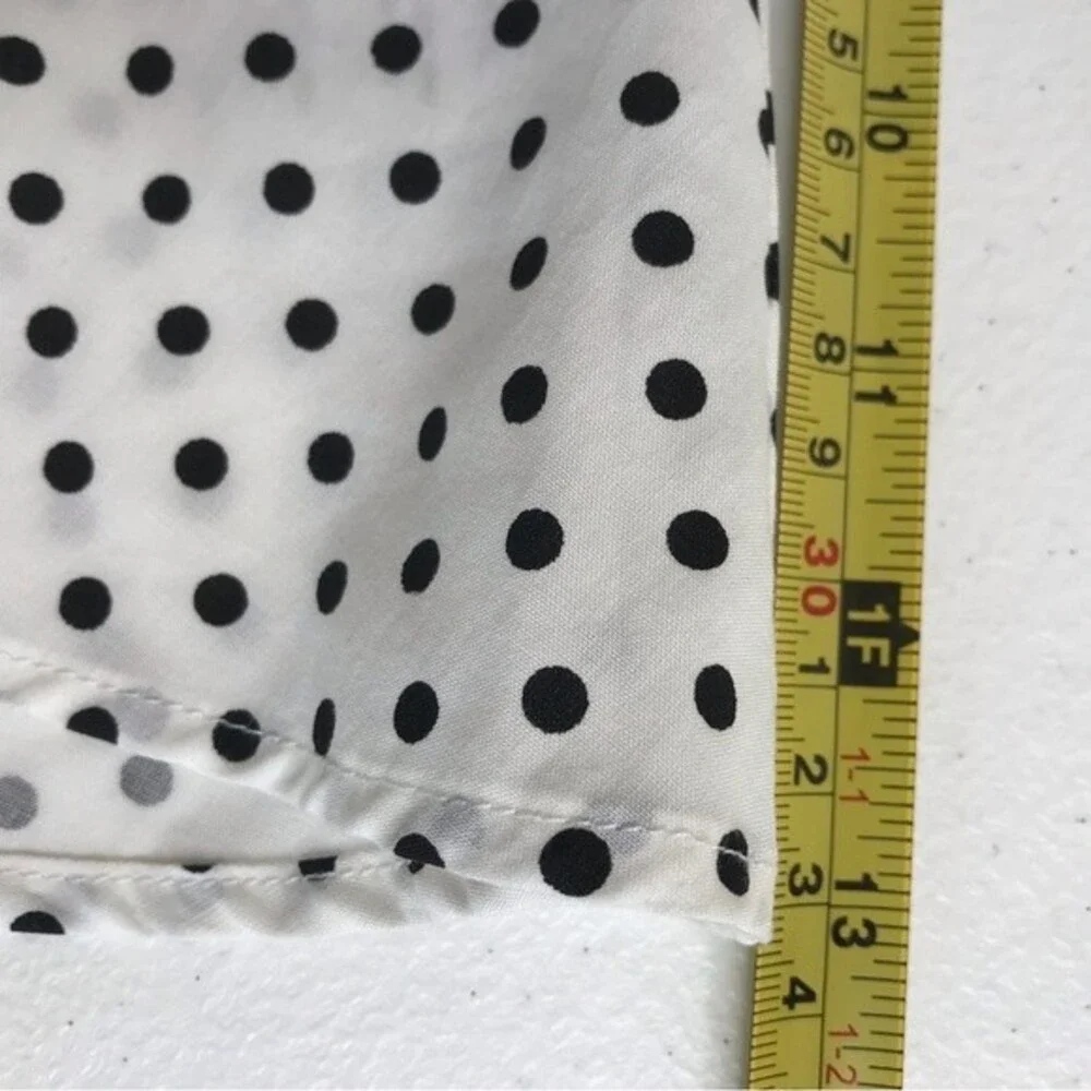 NWT Astr White Black Polka Dot Surplice Neck Gather Puff Long Sleeve Women Large